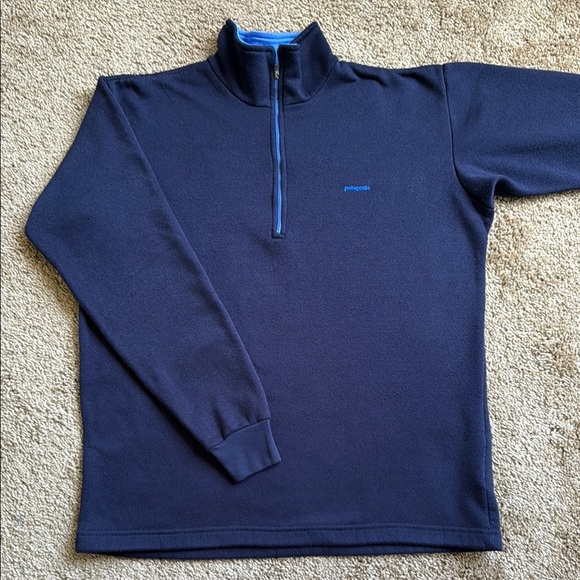 Vintage Patagonia 80s Capilene Navy Blue Fleece Pullover Half Zip Baselayer - Picture 1 of 8